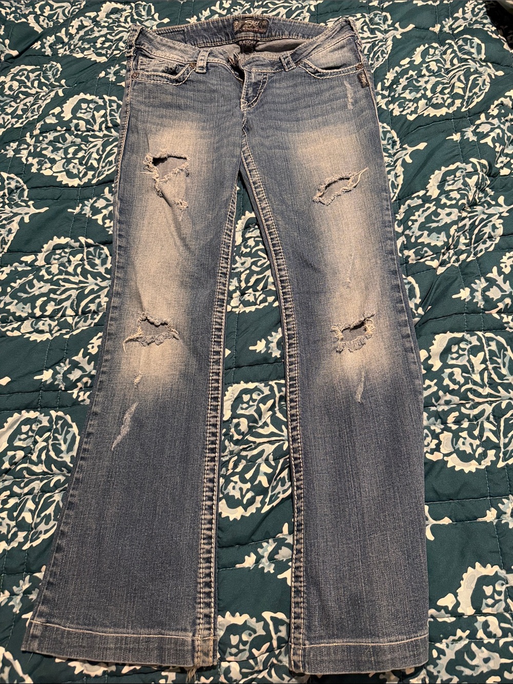 Silver Tuesday Women’s Distressed Blue Denim Jeans